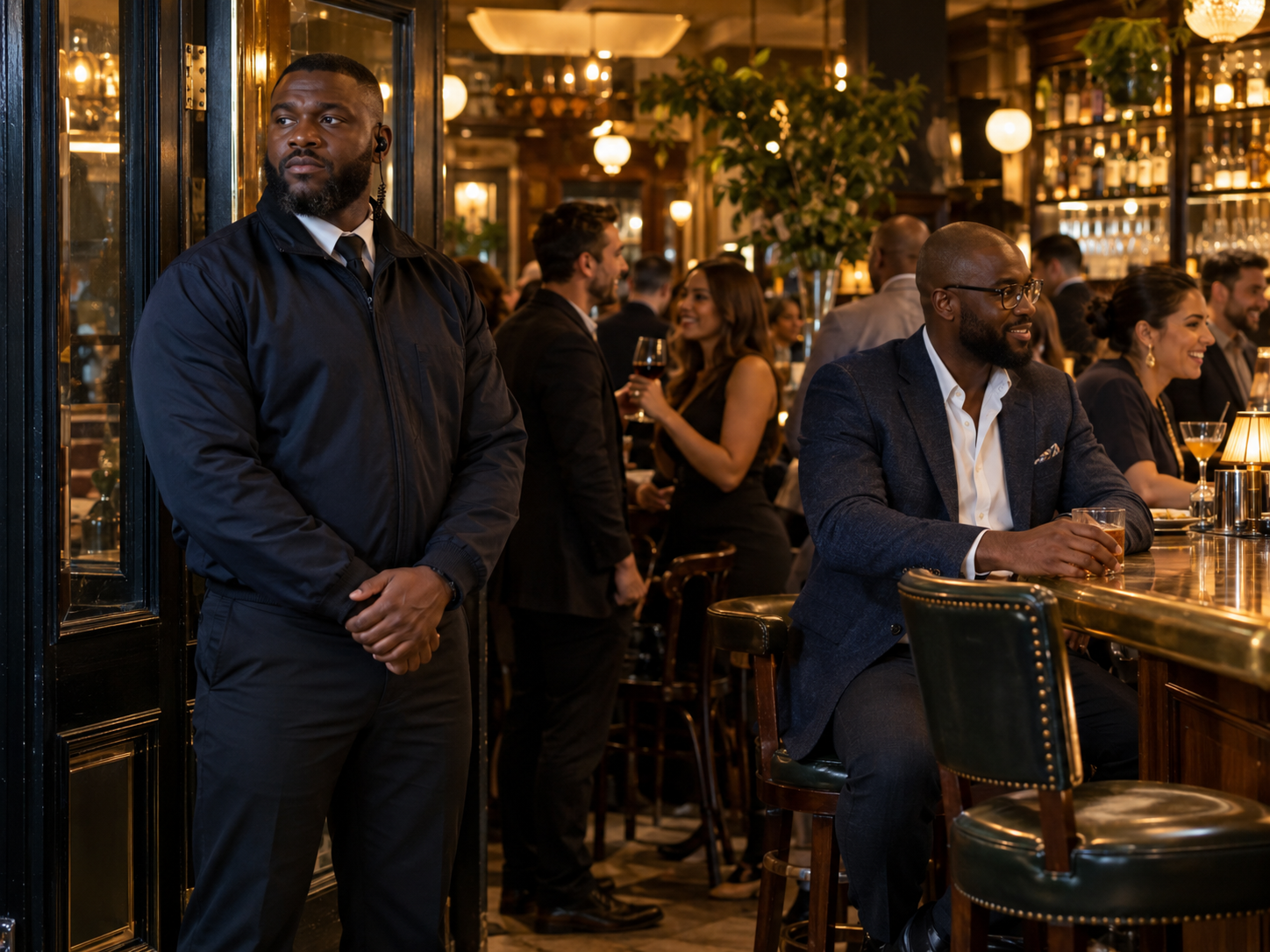 Door supervisor assisting at a hospitality venue
